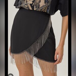 Nasty Gal Black Mini Skirt with Silver Beaded Fringe